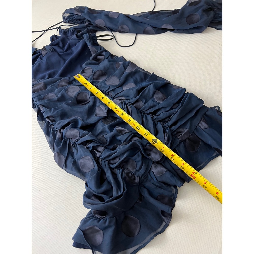 For Love & Lemons Lula Mini Dress Women XS Navy Blue Polka Dot Ruched - Picture 5 of 9